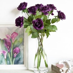 12 Stems Artificial Flowers Real Touch Silk Roses for Mysterious Purple