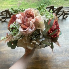 Beautiful Bridal Wedding Bouquet Budget Handmade Faux Floral Red Pink White