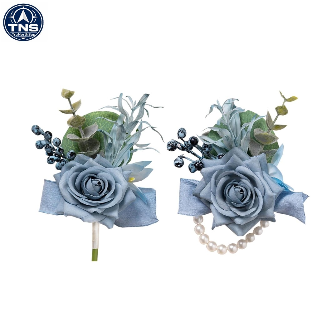 Dusty Blue Rose Corsage and Boutonniere Set for Prom Wedding Groomsmen Brides…