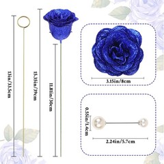 Waipfaru Blue Glitter Roses Bouquet, DIY Fake Flowers 24pcs,