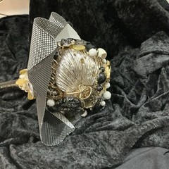 Vintage Jewelry Wedding Bouquet,black, White, Gold