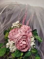 Dusty Pink And White Accent Cascading Bridal Bouquet With Diamond Stud Handle