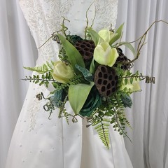 Woodland and Jade Crystal Faux Silk Wedding Bouquet