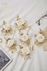Meldel Champagne Boutonniere for Men – 6pcs, Rose Groomsmen Boutonniere