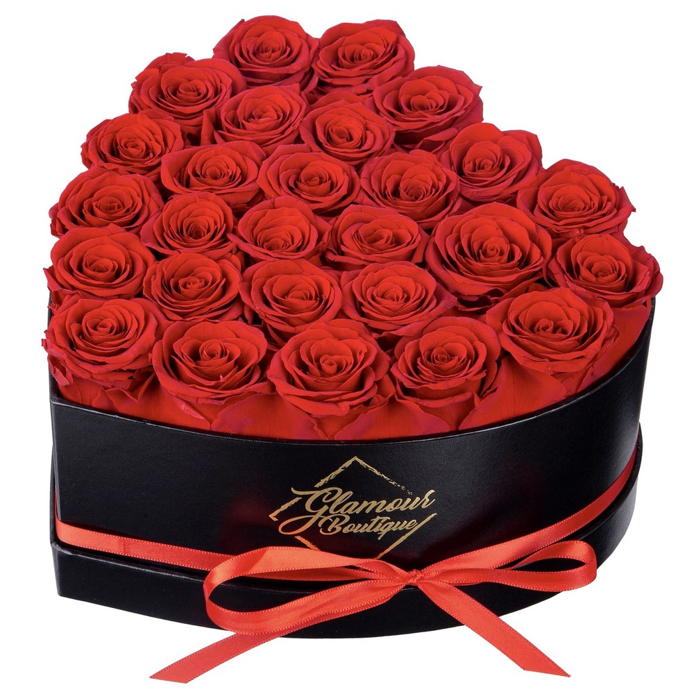 GLAMOUR BOUTIQUE 27 Flower Forever Heart Shape Box, 27 Roses, Red 27 Roses