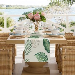 Tropical Palm Leaves Monstera Table Runner 13×90 Inch Summer Green Plant
