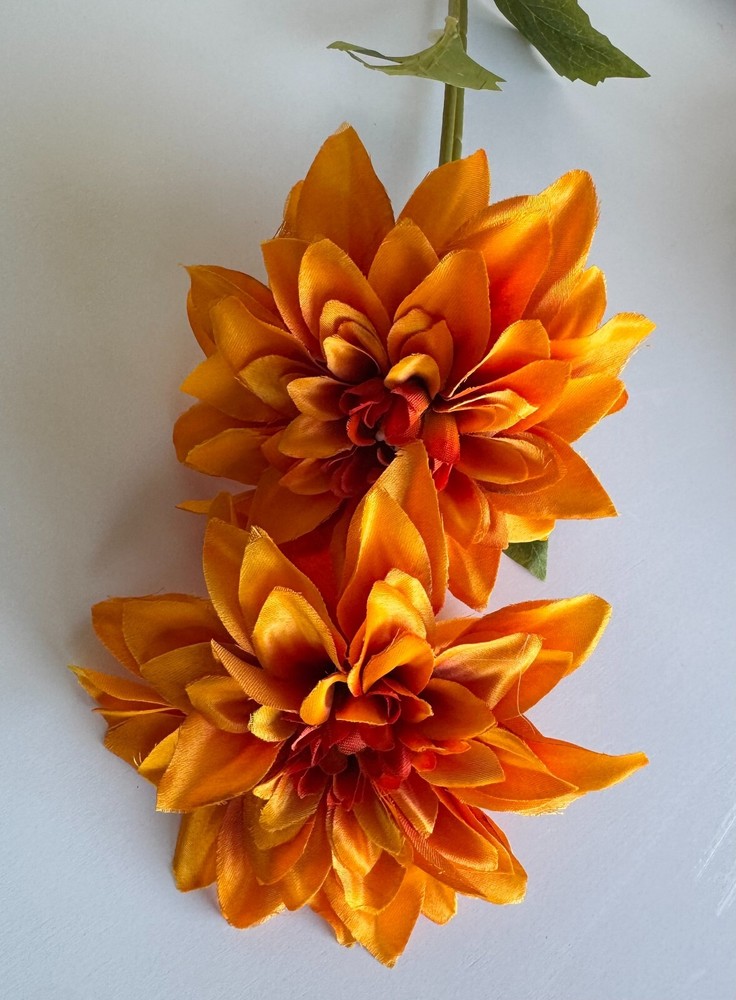 Dahlia Flower Stems Faux Silk Flowers Orange Mauve Burgundy Floral Spray x 1