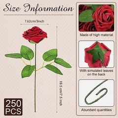250 Pcs Artificial Roses Flowers Bulk Fake Rose with Stem Faux Bridal Burgundy