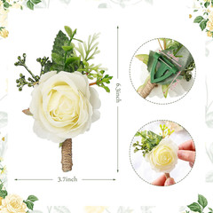 60 Pcs White Rose Boutonnieres for Men – Perfect for Weddings & Events
