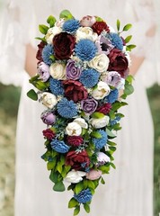 Lavender Dusty Blue Burgundy Cascade Bridal Bouquet Sola Wood Wedding Flowers