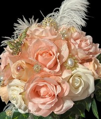 Bridal Bouquet Bride Flowers Floral Roses Pearls Rhinestone Brooch Wedding NEW