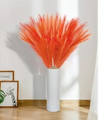 9 Pcs 45″ Tall Pampas Grass Orange Decor, Long Stem 9 Pcs 45″ Orange Style