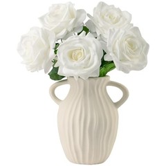 Artificial Flowers, 5Pcs Real Touch Roses, 4.3”Big Flower Head Faux Silk White