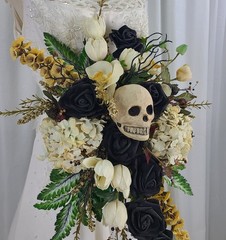 Black Skull Cascade Faux Silk Wedding Bouquet