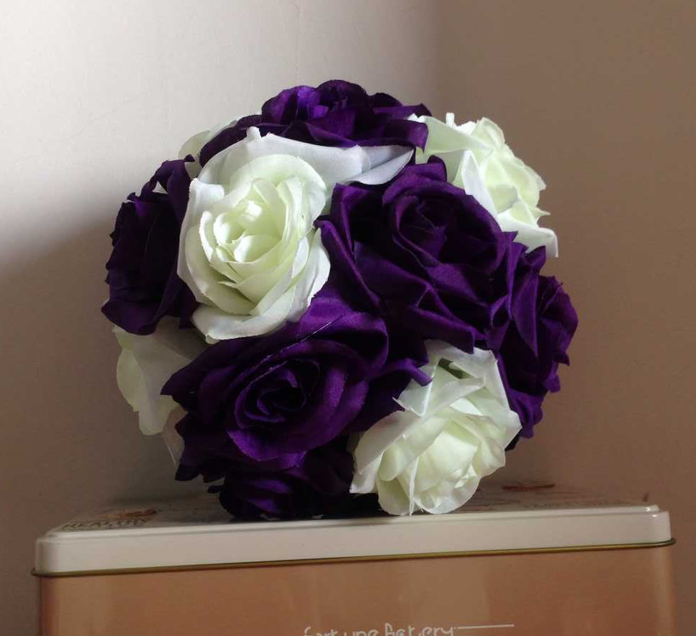 6 Inches Purple & Ivory Rose Flower Pomander Wedding Ball – USA Seller
