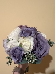 9” Round Bridesmaids Bouquet – Dusty Plum, Lilac & White | Silk Wedding Flowers