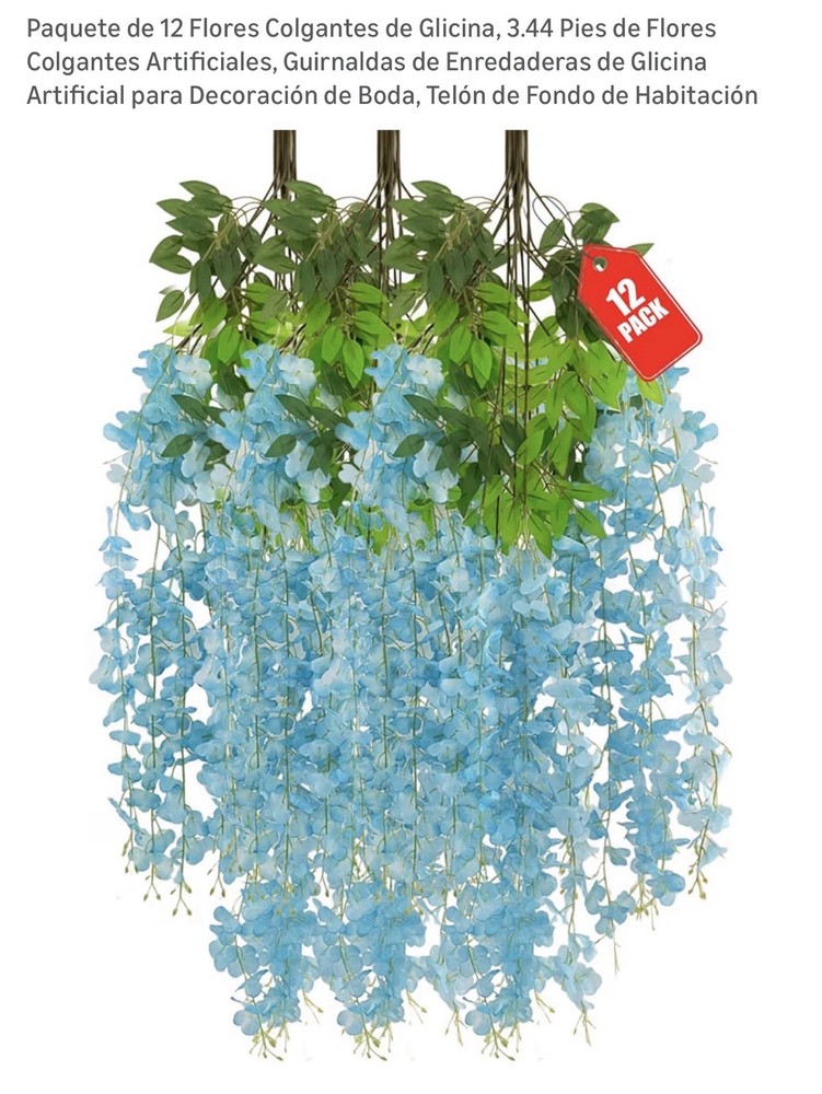12 Pack Artificial Blue Green Wisteria Vine Garland 3.44 ft Polyester Wedding