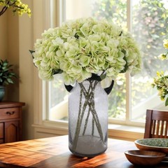 6pcs Green Silk Hydrangea Artificial Flowers Fake Hydrangeas with Lime Green