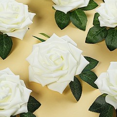 24 Ivory 5″ FOAM ROSE Flowers Stems Party Wedding Events Decorations Supplies