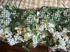 Used ONCE Ling’s Moments Artificial Flowers On Green Paneling White Pink & Blush