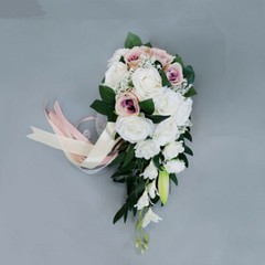 Artificial Rose Wedding Bride Multicolor Waterfall Flower Bouquet Romantic Decor