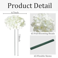 65Pcs Hydrangea Artificial Flowers Bulk，Realistic Silk Fake 65 Pcs White