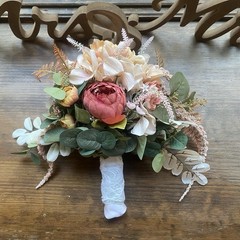 Bridal Wedding Bouquet Exquisite Budget Handmade Faux Floral Champagne Red/ Pink