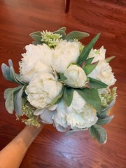Beautiful Wedding Bouquet White Peony Sage Silk Flowers Pearls Lace Ribbons