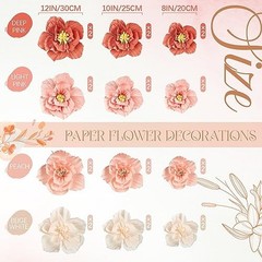 24 Pcs Tissue Paper Flowers, Crepe Paper Flowers Decorations 8″ Assorted Color