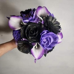 Purple Black Rose Calla Lily Sola Wood Bridal Wedding Bouquet Accessories