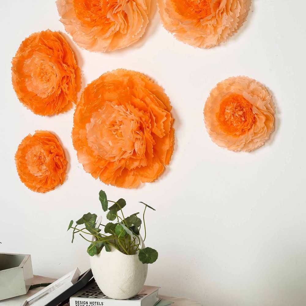 12 pack 7″ 9″ 11″ Coral and Orange Tissue Paper Carnation Flowers Party Backdrop