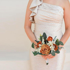 Burnt Orange Bridesmaid Bouquets – 2Pcs Artificial Boho Wedding Flowers