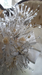 Luxury Wedding Cascade, White & Silver,Glass Crystals,Porcelain Roses,Satin-Beau