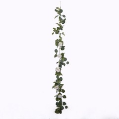 5.5 ft GREEN WHITE Eucalyptus Leaves GARLAND Silk Rose Flower Heads Party Events