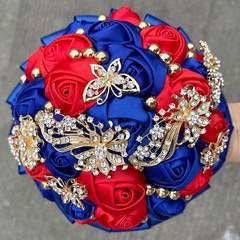 New Bridal Bouquet Exquisite Rhinestone Silk Rose and Pearl Handmade