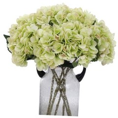 6pcs Green Silk Hydrangea Artificial Flowers Fake Hydrangeas with Lime Green