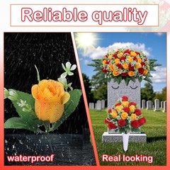 LOSFOTBO 3pcs Headstone Flowers Saddle for Tombstone,Cemetery Red Yellow