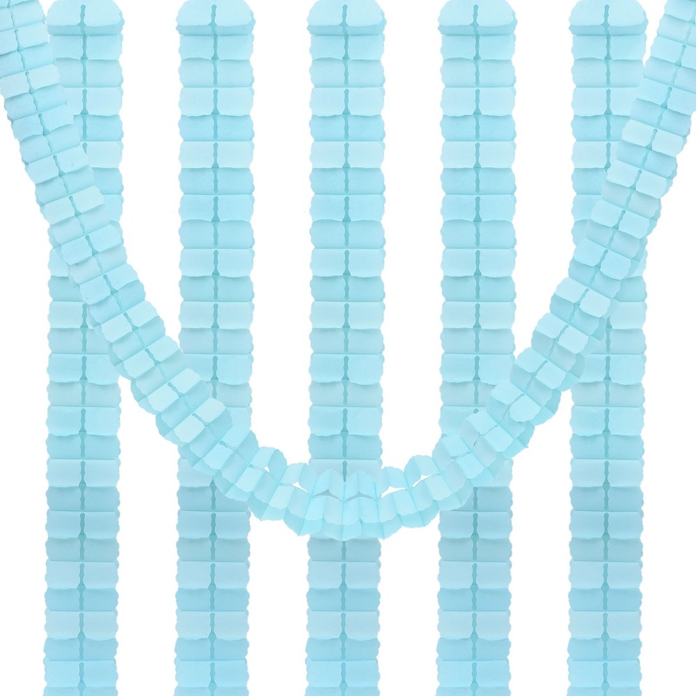 6Pcs 9.8ft Four-Leaf Paper Flower Garland Hanging Streamers Light Blue