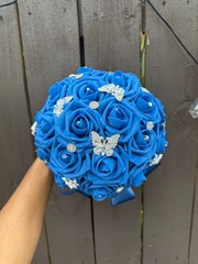 Royal Blue Silver Quincenara Ramo Sweet 16 Bridal Wedding bouquet Keepsake