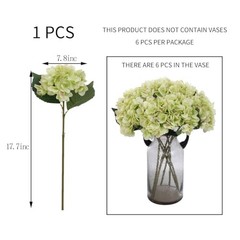 6pcs Green Silk Hydrangea Artificial Flowers Fake Hydrangeas with Lime Green