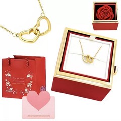 Valentine day Gift Preserved Rose In Rotating Jewelry Box Gifts with Gold Engrav