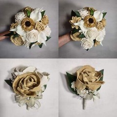 Champagne Beige Ivory Rose Calla Lily Sola Bridal Wedding Bouquet Accessories