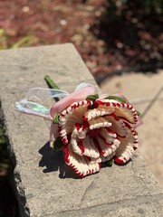 Artificial Silk Floral Wedding Bouquet Pink White Red Green 8in x 6in