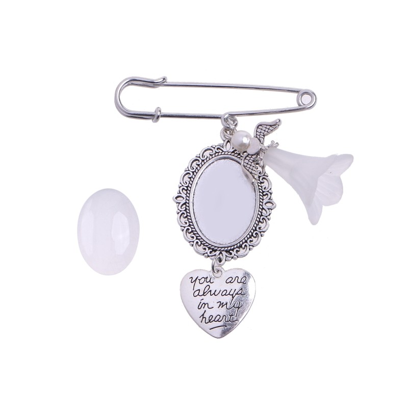 Heart Wedding Bouquet Photo Charm Memorial Keepsake Boutonniere Pin Brooches