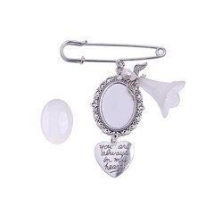 Heart Wedding Bouquet Photo Charm Memorial Keepsake Boutonniere Pin Brooches