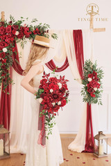 Burgundy Red 15″ Cascading Artificial Wedding Bouquet for Bride & Events