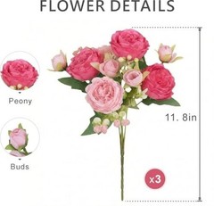 Artificial Peony Silk Flower Bouquet, Small Fake Pink Flowers Spring Mixed Pink