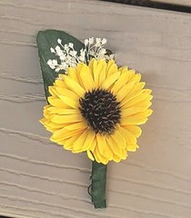 Terra Cotta Peach Sunflower Bridal Bouquet Sola Wood Navy Bridesmaid Wedding