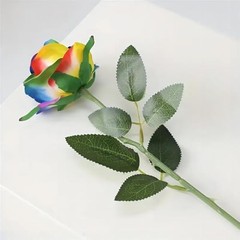 12 PCS Artificial Flowers Rainbow Roses Silk Flowers Fake Long Stem Colorful