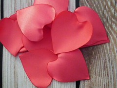 Heart shaped coral satin rose petals, 100 ct artificial pink petals